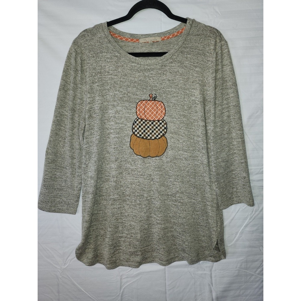 My Danielle Womens M Stretchy Pumpkin Patchwork 3/4 Sleeve, Fall, Comfy, Soft